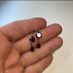 925 sterling silver and red garnet drop earrings.